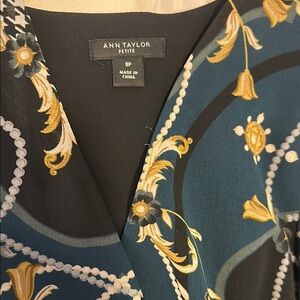 Ann Taylor Petite Teal and Gold Blouse